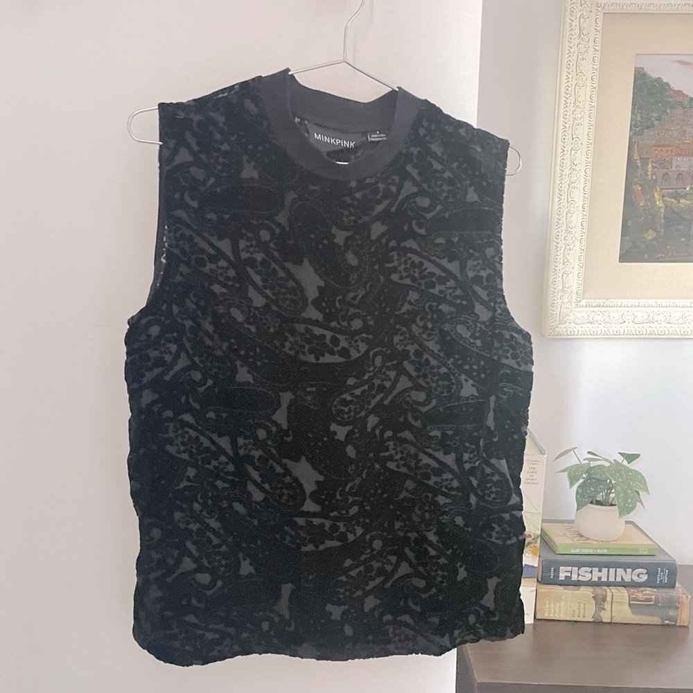 Black Velvet MINKPINK sheer sleeveless top size small like new
